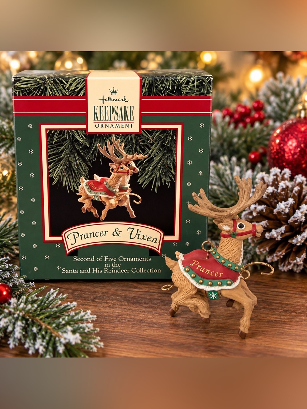 Hallmark Keepsake Prancer & Vixen Santa Reindeer Christmas Ornament Vintage